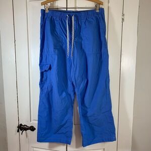 Aerie Blue Cropped Wide Leg Cargo Pants Medium M Drawstring Elastic Waist